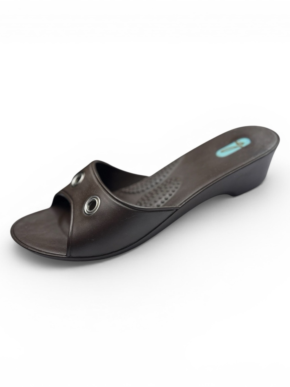 Oka b Women’s Brown Rubber Wedge Slide Sandal Size 9.5 / 10 Silver Grommets